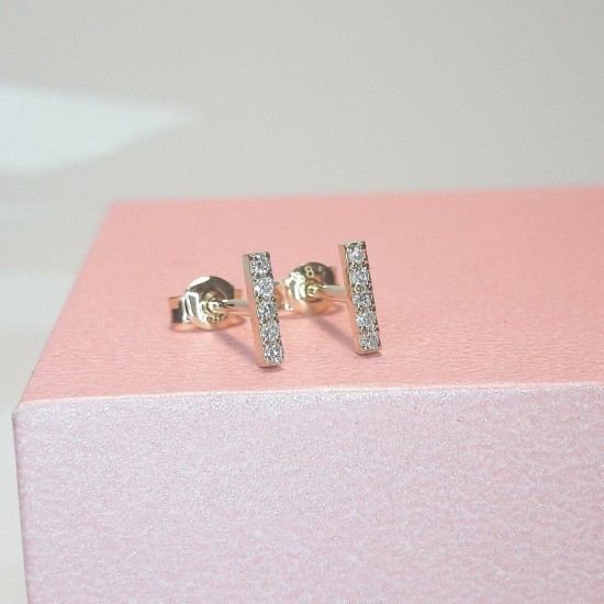 Diamond Bar Studs, 14K Line Diamond Earrings, Pave Diamond Bar, Short Bar Studs, Dainty Diamond Bar