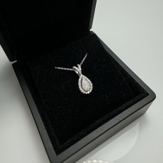 Teardrop Shape Diamond Necklace, 14K-18K Cluster Diamond Pendant, Pave Diamond Charm, Teardrop Diamond Charm, Drop Shape Pendant