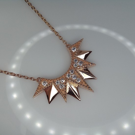 Diamond Spike Necklace, Beaded Diamond Pendant, 14K-18K Unique Diamond Necklace, Triangle Diamond Pendant, Spike Charm, Geometric Necklace