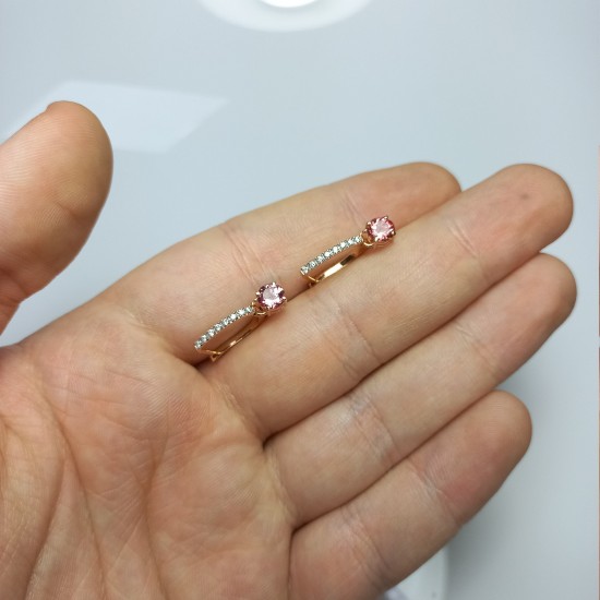 Pink Tourmaline Dangle Hoop Earrings, 14K Genuine Diamond Dainty Huggies, Natural Tourmaline Drop Earrings, Pave Diamond Huggies