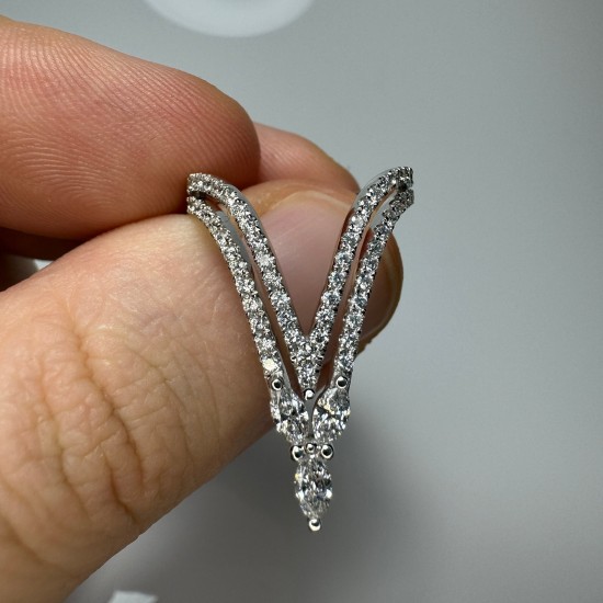 14K-18K Diamond Deep Chevron Ring, Unique V Shape Diamond Band, Marquise Chevron Band, Double Row Deep V Band, Deep Curved Ring