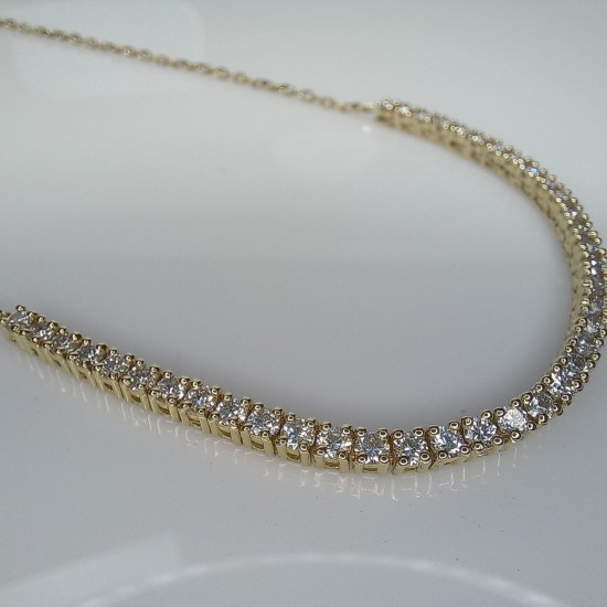 1.40 Ct 2mm Genuine Diamond Tennis Necklace, 14K Gold Prong Setting Diamond Necklace, Half Tennis Necklace With Diamond Cut Cable Chain