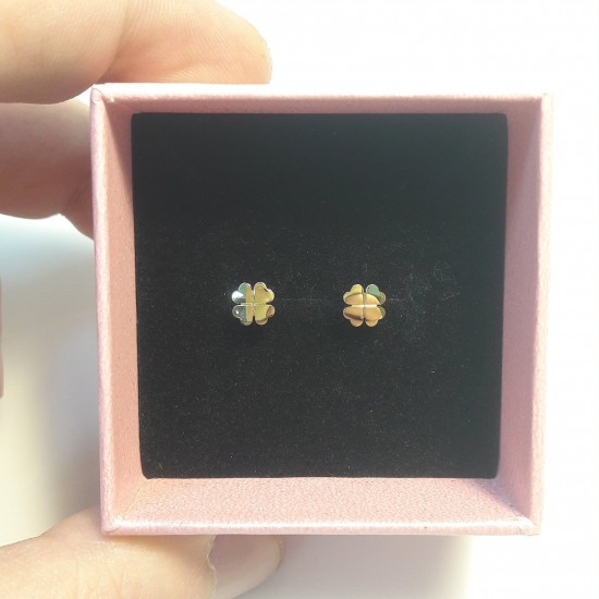 14K Four Leaf Stud Earrings, Solid Gold Clover Studs, Flower Earrings, Lucky Flower Studs