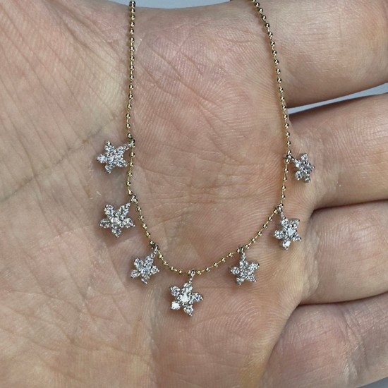 14K-18K Tiny Stars Diamond Necklace, Layering Diamond Pendant, Star Charm Necklace, Celestial Diamond Necklace, Multi Star Dangling Necklace