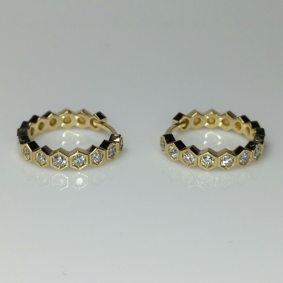 Honeycomb Diamond Hoops, 0.50ct Beehive Diamond Earrings, Hexagon Hoop Earrings, 14K-18K Facet Diamond Hoops, Unique Diamond Hoop Earrings