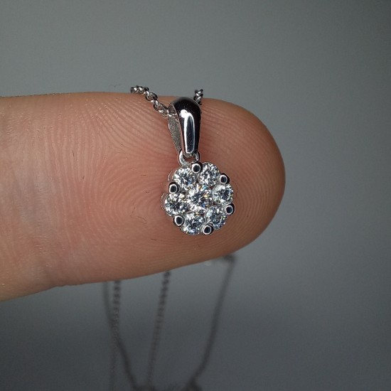 Cluster Diamond Necklace, Pave Diamond Flower Charm, 14K-18K Coronet Diamond Pendant, Pave Diamond Necklace, Wedding Diamond Set