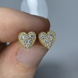 14K-18K Heart Diamond Studs, Heart Shape Diamond Earrings, Minimal Diamond Studs, Micro Pave Heart Stud Earrings, Milgrain Stud Earring