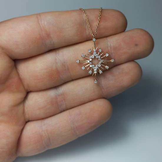 Celestial Diamond Necklace, Sunburst Diamond Charm, 14K-18K Starburst Diamond Pendant, Celestial Diamond Jewelry