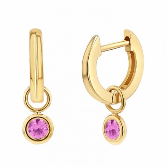 Tiny Pink Sapphire Drop Huggies, Petite Birthstone Earrings, Bezel Sapphire Hoops, Pink Gemstone Drop Earrings