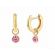 Tiny Pink Sapphire Drop Huggies, Petite Birthstone Earrings, Bezel Sapphire Hoops, Pink Gemstone Drop Earrings