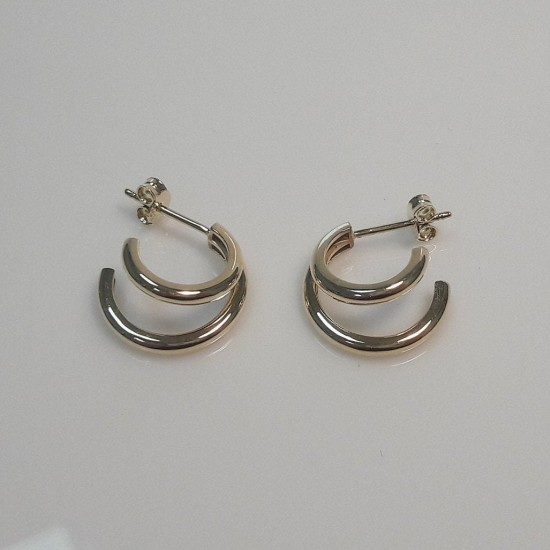 Double Circle Earrings, Circle Earrings, Round Earring, Double Earrings, 14K Solid Gold Earrings, Double Hoops