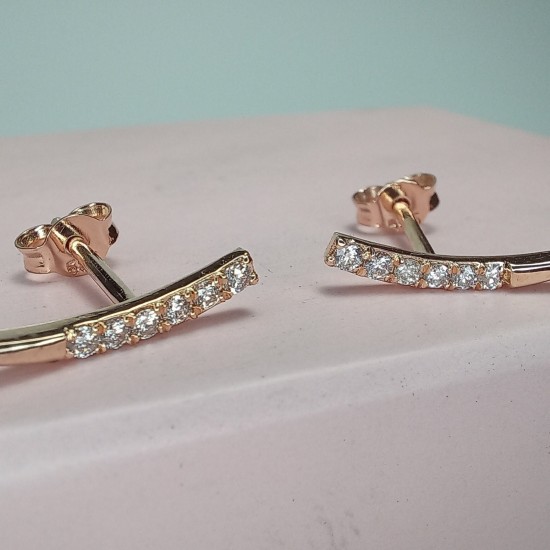 14K Diamond Row Earrings, Diamond Line Studs, Curved Line Diamond Earrings, Diamond Ear Climber Earrings