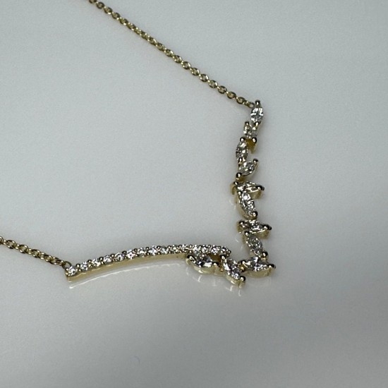 14K-18K Chevron Necklace, Unique V Diamond Necklace, Marquise Shape Chevron Necklace, Diamond Bar Pendant, V Shape Necklace