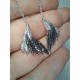 Angel Wings Black And White Diamond Necklace, Gorgeous Diamond Wings, 14K Double Wing Pendant, 1.30Ct Diamond Wings