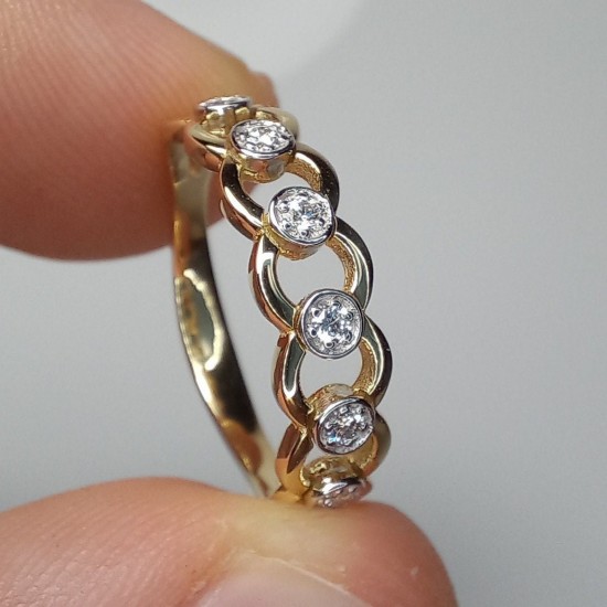 Diamond Half Eternity Ring, 14K-18K Multi Circle Diamond Ring, Two Tone Gold Ring, Stackable Diamond Ring, Everyday Diamond Jewelry