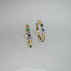 Rainbow Hoops, 14K-18K Multi Color Sapphire Earrings, Multi Gemstone Huggies