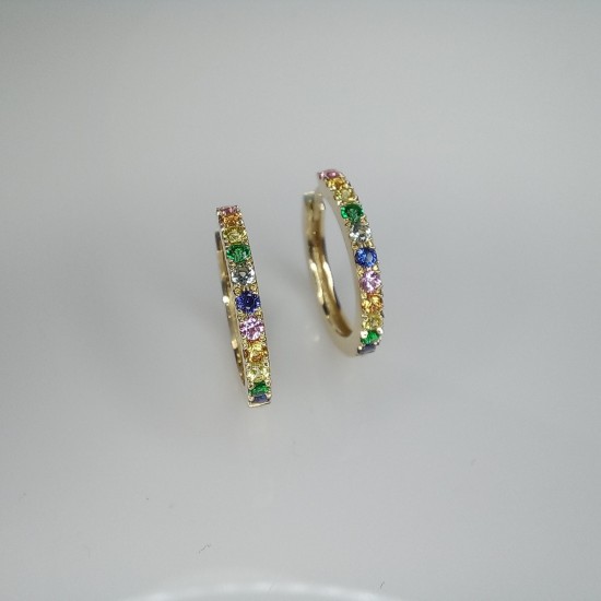 Rainbow Hoops, 14K-18K Multi Color Sapphire Earrings, Multi Gemstone Huggies