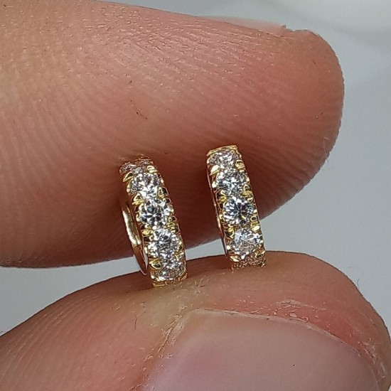 Extra Petite Thick Diamond Huggies, Petite Cartilage Earrings, Big Diamond Small Hoops, 14K Tiny Tragus Huggie Hoops, Helix Diamond Huggies