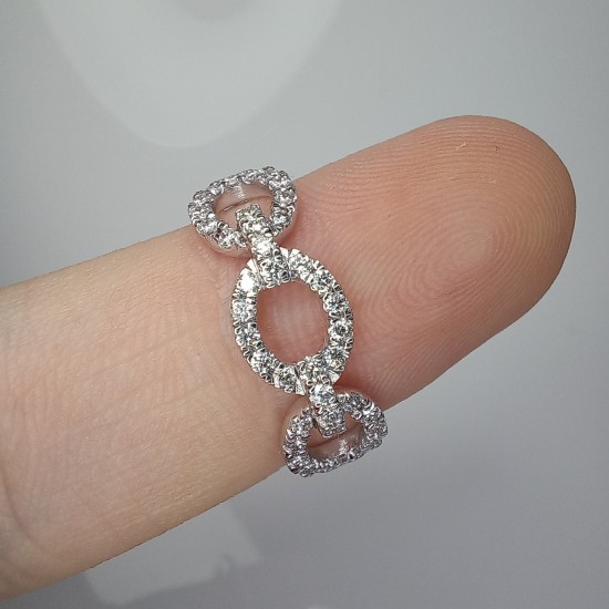 Diamond Chain Link Ring, 14K-18K Link Diamond Ring, Open Link Chain Ring, Stackable Diamond Ring