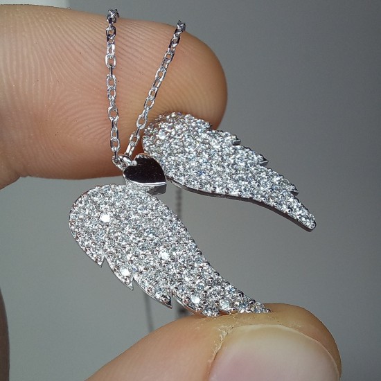 Diamond Angel Wings, 1.00ct Big Angel Wing Pendant, Unique Diamond Wing, Diamond Gift Necklace, Wing Pendant, Genuine Diamonds Pave Wing