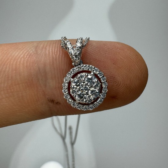 Round Halo Diamond Necklace, 14K-18K Cluster Diamond Pendant, Pave Diamond Charm, Round Shape Diamond Set, Round Shape Charm