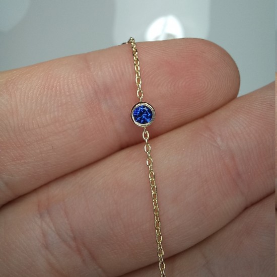 Blue Sapphire Bezel Bracelet, 14K Bezel Bracelet, Dainty Gemstone Bracelet, Sapphire Bracelet, Genuine Sapphire, Stackable Chain Bracelet