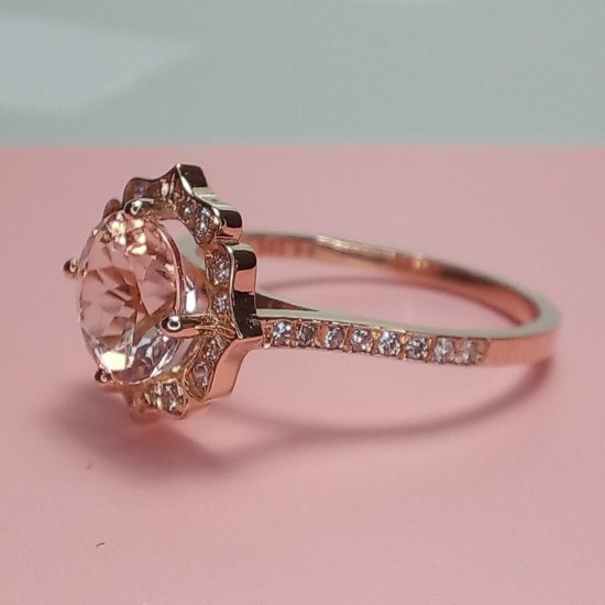 Morganite Vintage Engagement Ring, 14K Morganite And Diamond Wedding Ring, 7mm Natural Morganite, 1.2ct Brilliant Cut Morganite Bridal Ring