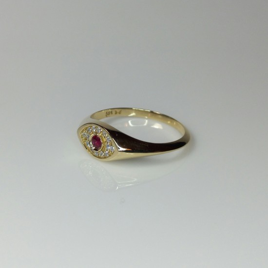 Evil Eye Ruby And Diamond Ring, 14K-18K Marquise Shape Signet Ring, Stackable Signet Ring, Ruby Signet Ring, Pinky Signet Ring