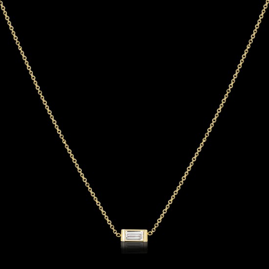 0.12Ct Baguette Diamond Necklace, Solid Gold Chain Pendant, Dainty Baguette Charm, Diamond Layer Necklace