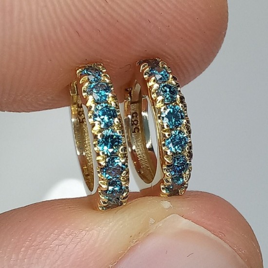 Blue Diamond Big Thick Diamond Huggies, Bold Fancy Blue Diamond Earrings, 14K-18K Huggie Hoops, Chunky Big Diamond Huggies