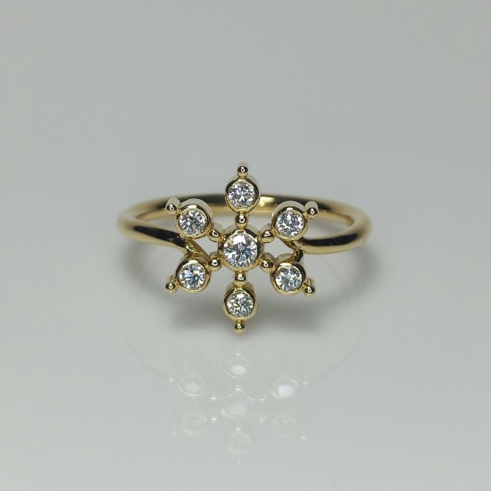 Snowflake Diamond Ring, 14K-18K Floral Diamond Ring, Bezel Set Diamond Ring, Flower Diamond Band