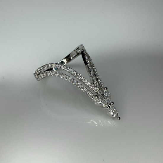 14K-18K Diamond Deep Chevron Ring, Unique V Shape Diamond Band, Marquise Chevron Band, Double Row Deep V Band, Deep Curved Ring