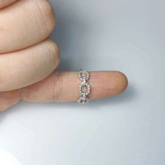 Diamond Chain Link Ring, 14K-18K Link Diamond Ring, Open Link Chain Ring, Stackable Diamond Ring