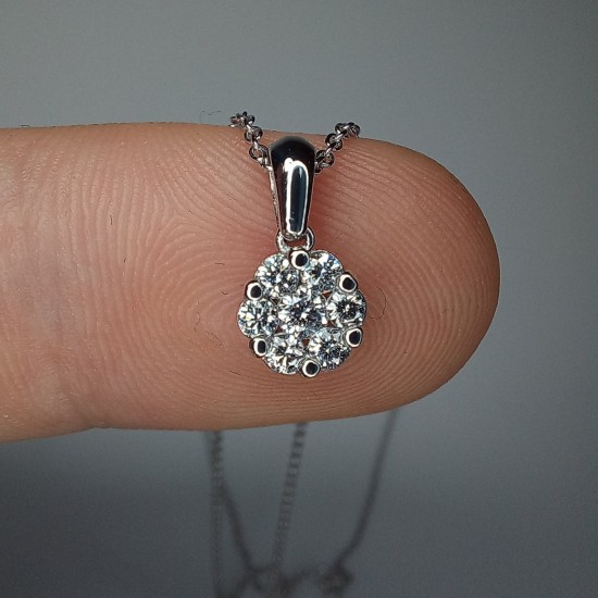 Cluster Diamond Necklace, Pave Diamond Flower Charm, 14K-18K Coronet Diamond Pendant, Pave Diamond Necklace, Wedding Diamond Set