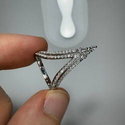 14K-18K Diamond Deep Chevron Ring, Unique V Shape Diamond Band, Marquise Chevron Band, Double Row Deep V Band, Deep Curved Ring