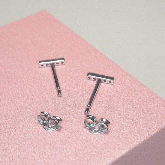 Diamond Bar Studs, 14K Line Diamond Earrings, Pave Diamond Bar, Short Bar Studs, Dainty Diamond Bar