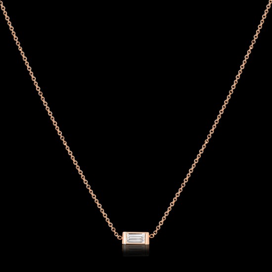 0.12Ct Baguette Diamond Necklace, Solid Gold Chain Pendant, Dainty Baguette Charm, Diamond Layer Necklace