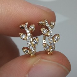 Floral Diamond Hoops, 14K-18K Leaf Diamond Earrings, Olive Leaf Diamond Huggies, Everyday Hoop Earrings, Flower Diamond Hoops