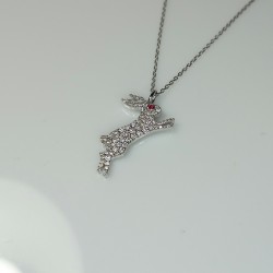 Diamond Rabbit Necklace, Genuine Diamond And Ruby Bunny, 14K-18K Rabbit Pendant, Animal Jewelry, Easter Rabbit Diamond Jewelry