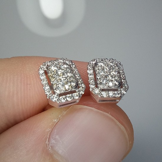 Rectangle Shape Diamond Studs, 14K-18K Cluster Diamond Earrings, Pave Diamond Earrings, Rectangle Shape Diamond Set, Baguette Shape Earrings