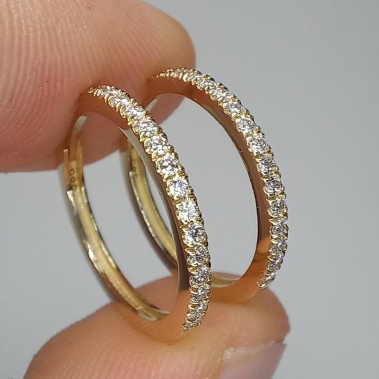 14-18K Diamond Hoops, 15MM Diamond Hoop Earrings, Large Diamond Hoops, Genuine Diamond Hoops, Thin Diamond Hoop Earrings