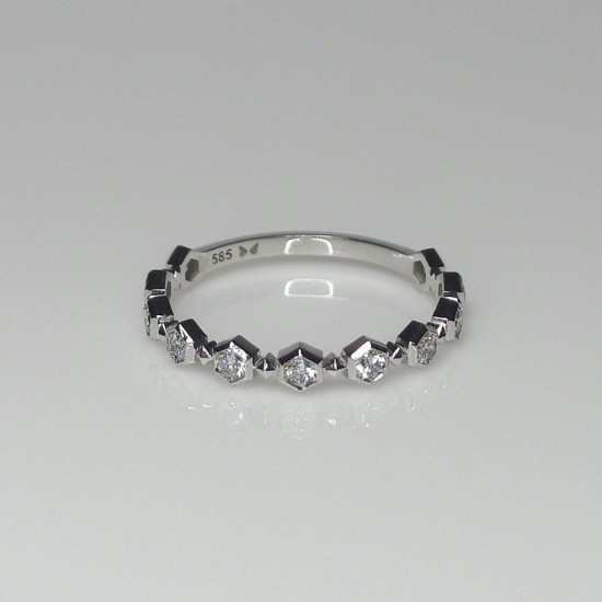 Hexagonal Eternity Diamond Ring, 14K-18K Hexagon Diamond Band, Half Eternity Genuine Diamond Ring, Stack Diamond Band, Unique Eternity Ring