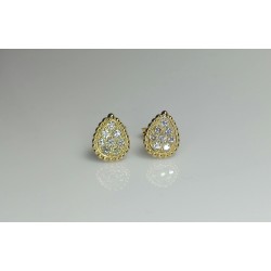 Tear Drop Diamond Studs, Pave Diamond Beaded Stud, 14K-18K Pear Shape Diamond Earrings