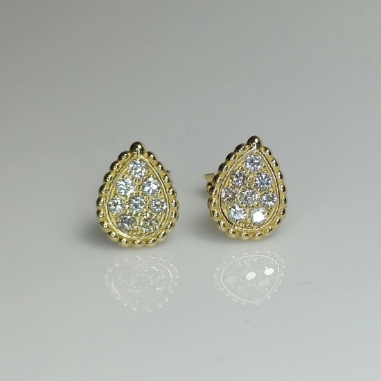 Tear Drop Diamond Studs, Pave Diamond Beaded Stud, 14K-18K Pear Shape Diamond Earrings