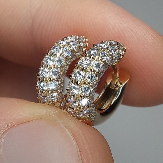 Thick Pave Diamond Hoops, Half Eternity 1.00ct Diamond Dome Huggies, 14K-18K Thick Pave Diamond Earrings, Big Pave Genuine Diamond Hoops