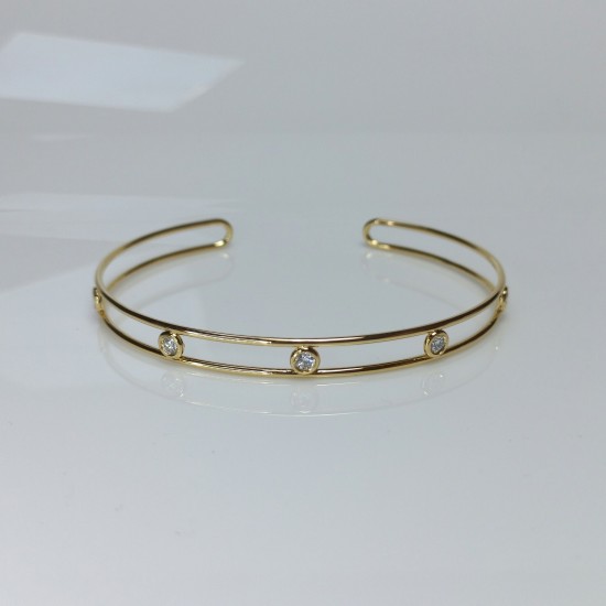 Distance Diamond Cuff Braclelet, 14K Diamond Cuff, Open Cuff Bracelet, Line Cuff Bracelet, Everyday Cuff Bracelet, Genuine Diamond Cuff