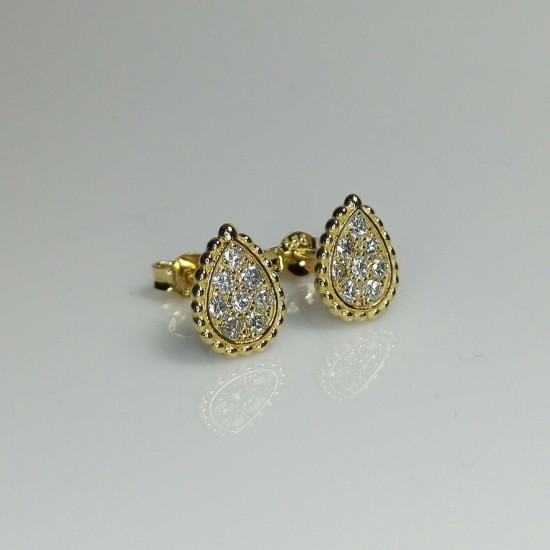 Tear Drop Diamond Studs, Pave Diamond Beaded Stud, 14K-18K Pear Shape Diamond Earrings