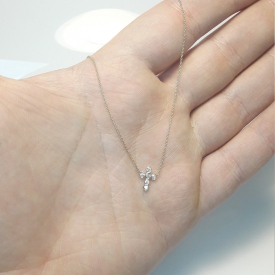 14K Diamond Cross Necklace, Cross Pendant, Cross Necklace, Diamond Cross, Small Cross, Tiny Cross Necklace, Diamond Cross, Christmas Gift