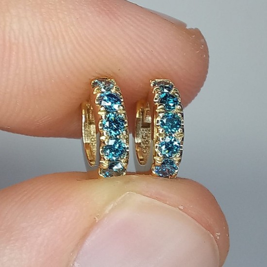 Blue Diamond Petite Thick Diamond Huggies, Bold Cartilage Fancy Blue Diamond Earrings, 14K-18K Tiny Huggie Hoops, Chunky Diamond Huggies