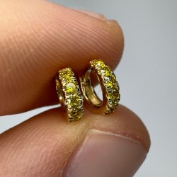 Yellow Diamond Extra Petite Thick Diamond Huggies, Cartilage Fancy Yellow Diamond Earrings, 14K-18K Tiny Huggie Hoops, Small Diamond Huggies